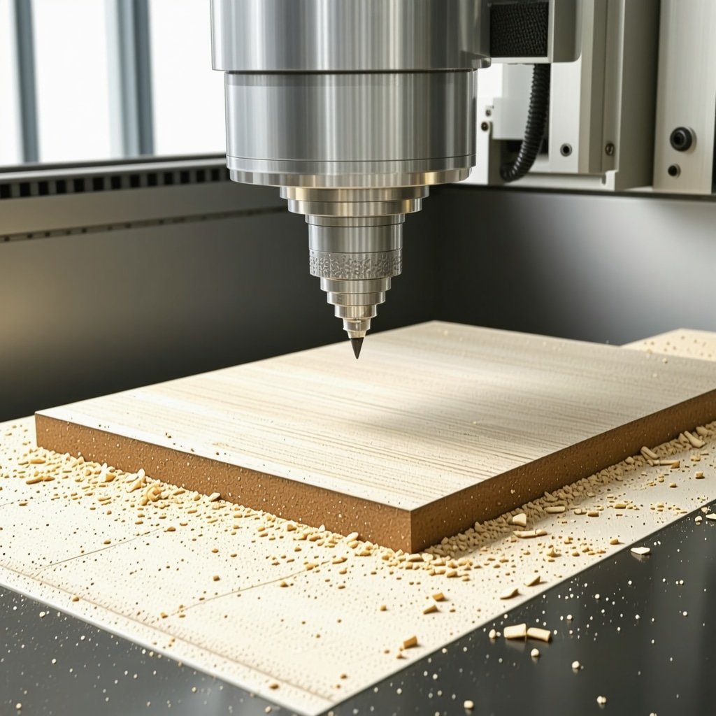 CNC-Maschine fräst detaillierte Holzteile für Möbel im gut beleuchteten Werkraum