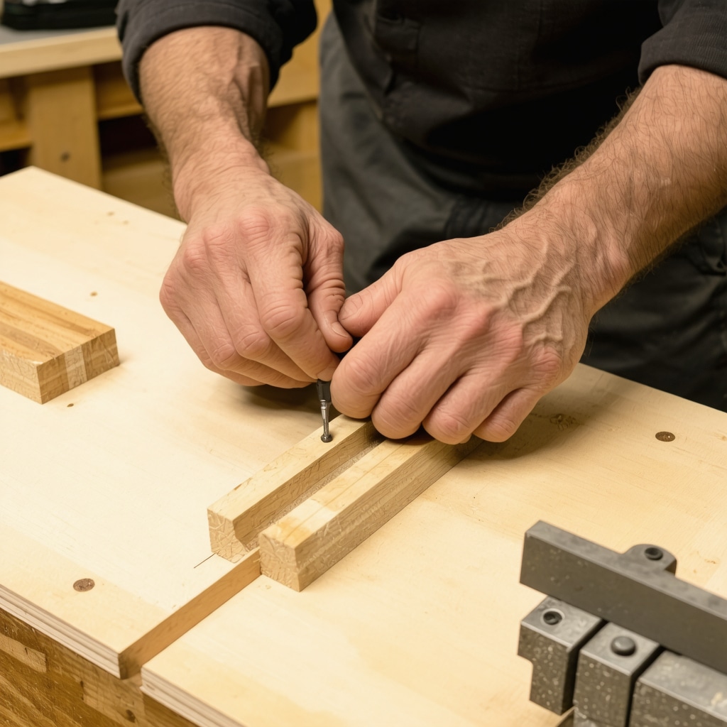 Craftsman assembling wooden furniture joints with traditional dovetail and biscuit joinery