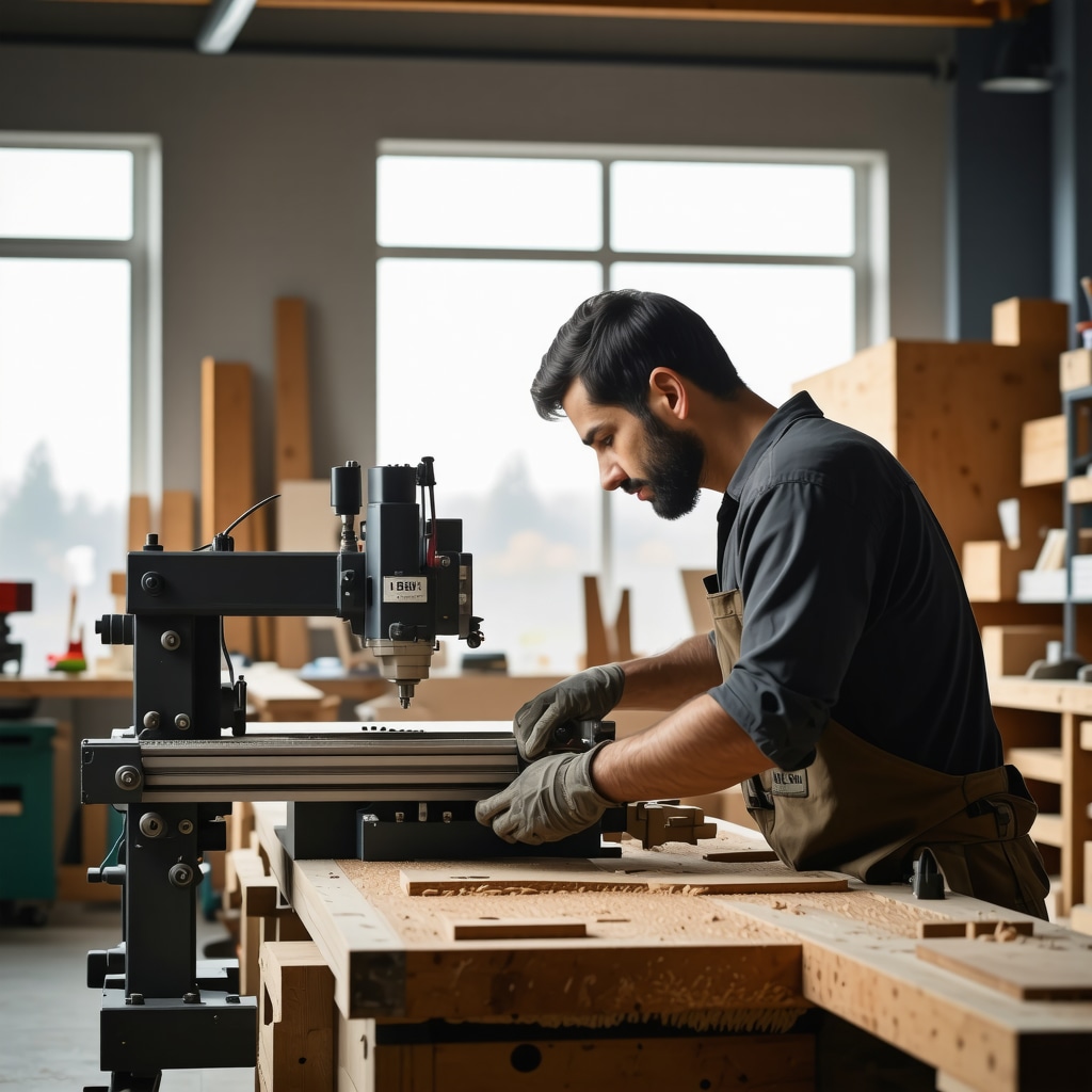 Werkstatt mit CNC-Maschine und traditionellen Holzwerkzeugen im Möbelbau