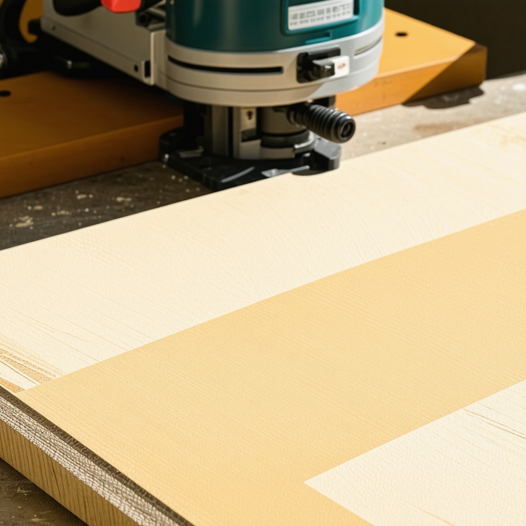 Holz-Upcycling-Werkstatt mit modernen Elektrowerkzeugen und Kombination aus Holz, Metall und Glas