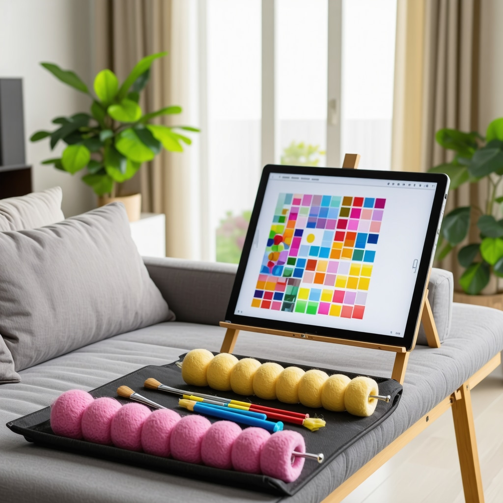 Farbroller und Tablet mit Farbvisualisierung im Wohnraum