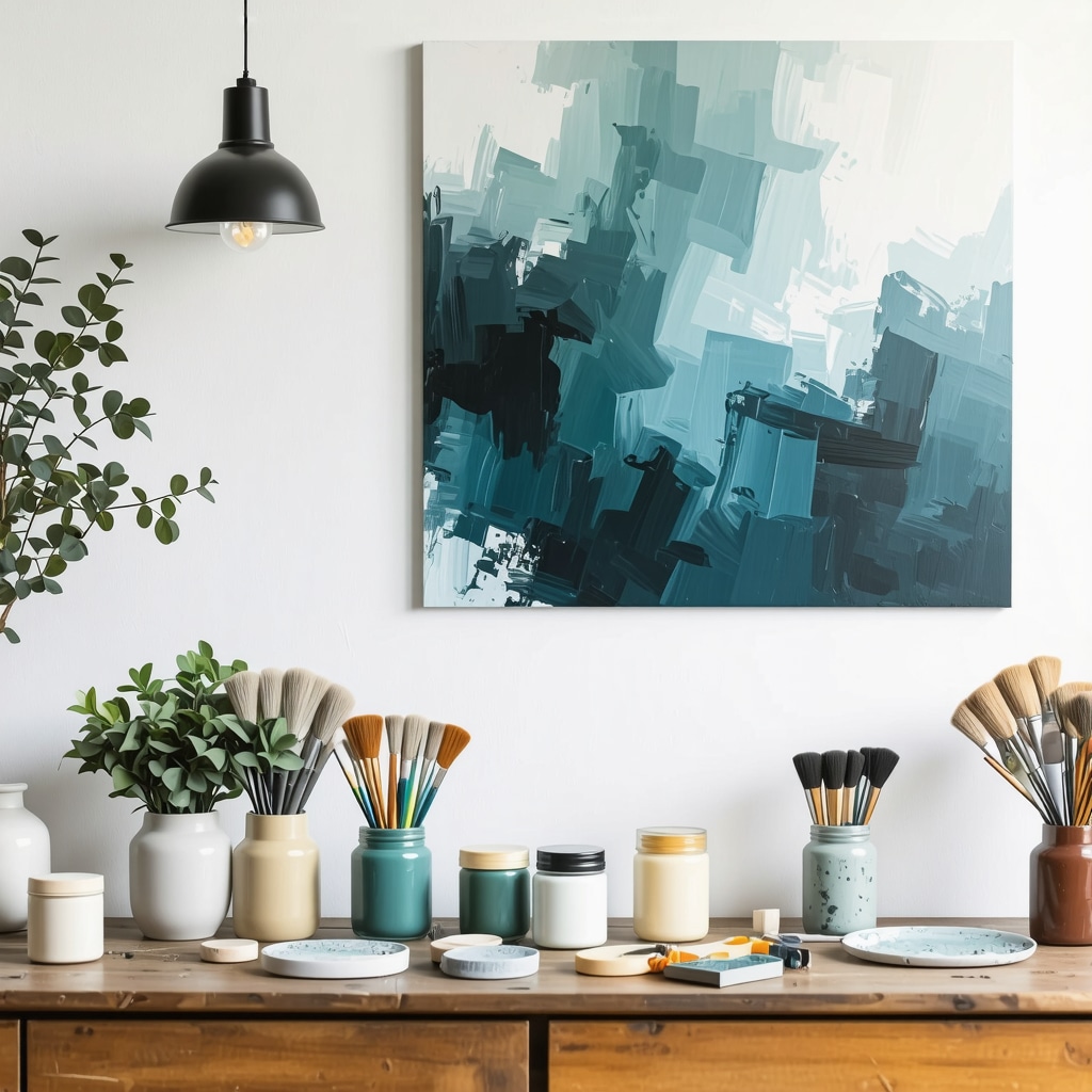 Person applying sustainable mineral paint and creative wall textures with stencils in a bright DIY workspace