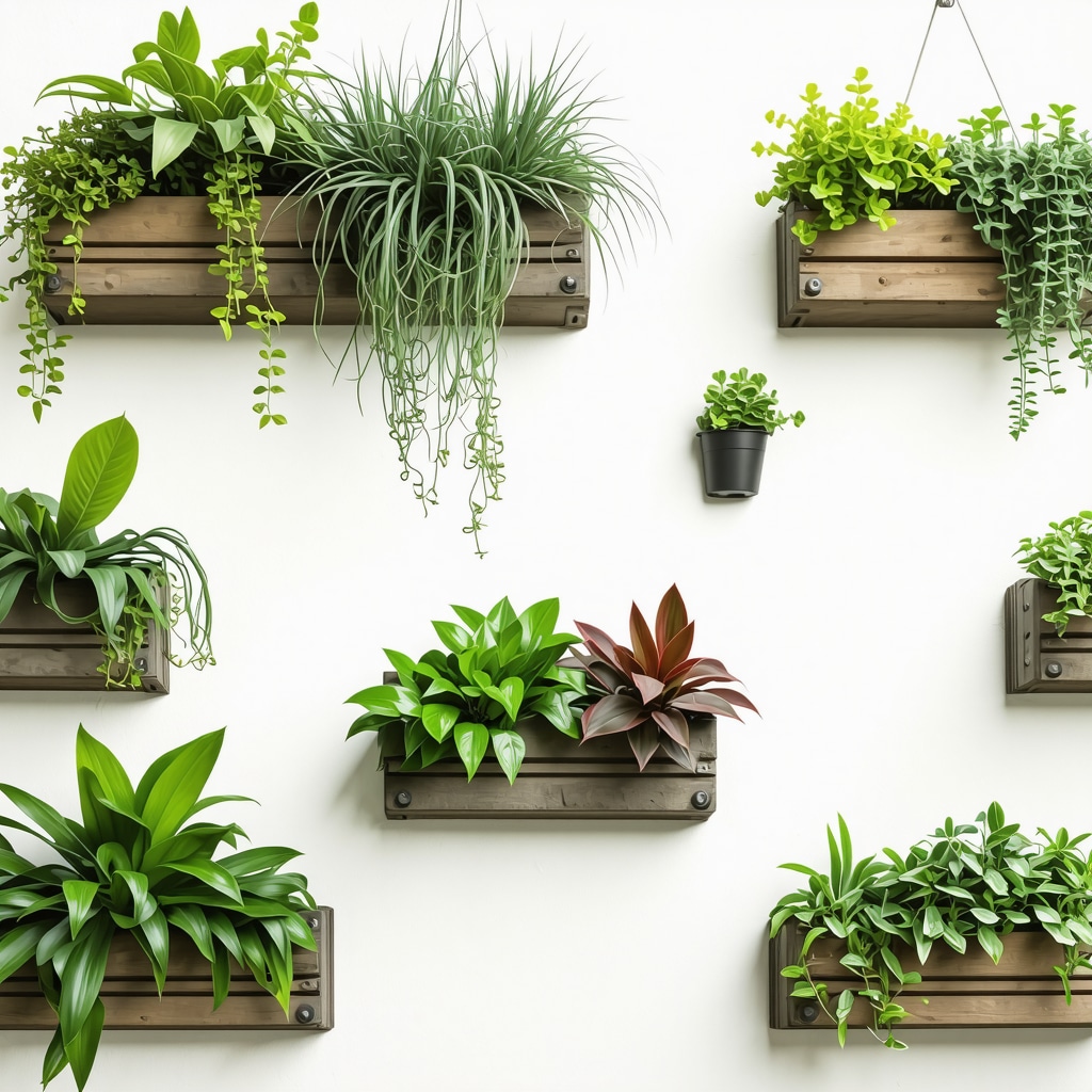 Colorful balcony with vertical garden and upcycled planters